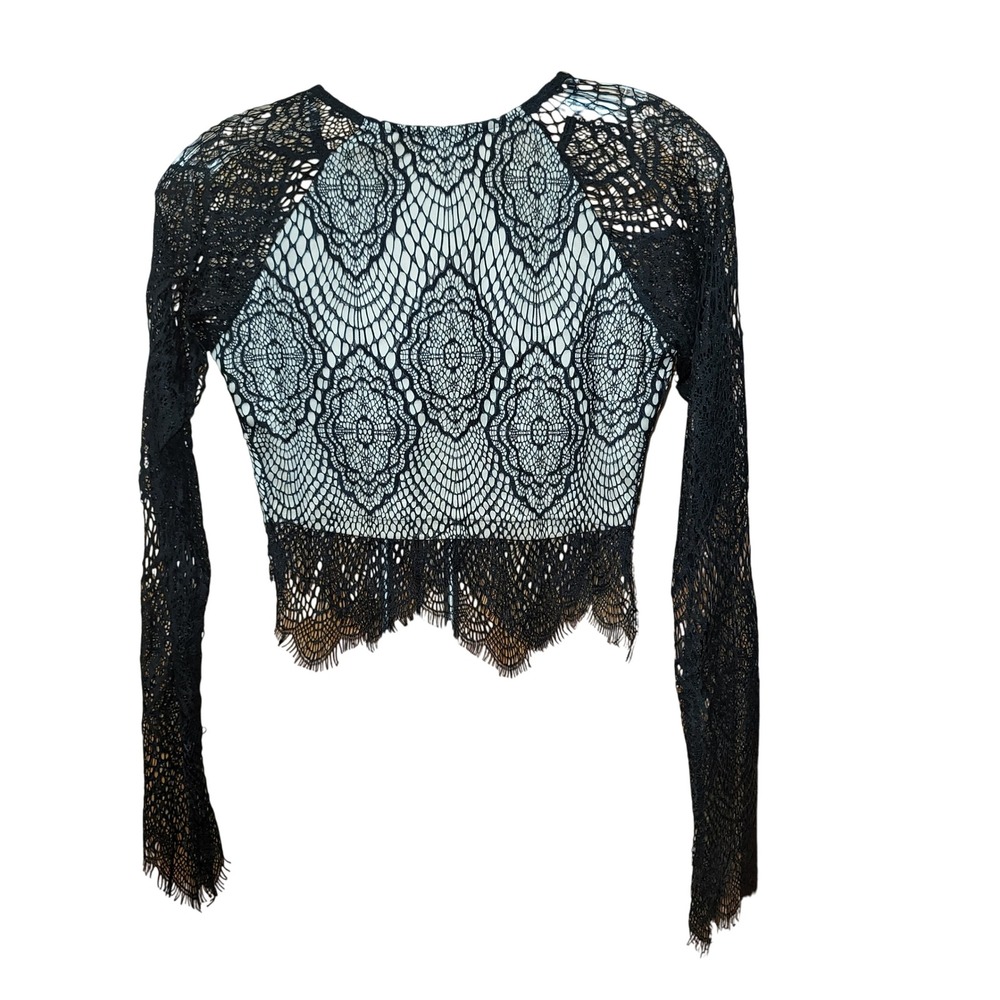 VTG Charlotte Russe Sz S Long Sleeve Eyelash Lace Crop Top Whimsigoth Witchy Y2K - Picture 4 of 7